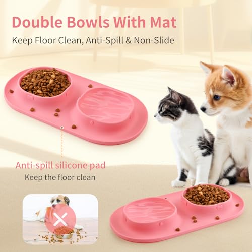 Small Size Puppy Dog Bowls: Food and Water Bowls Set for Small Dogs, No-Spill Non-Skid Dog Dish, Pink - color: Pink