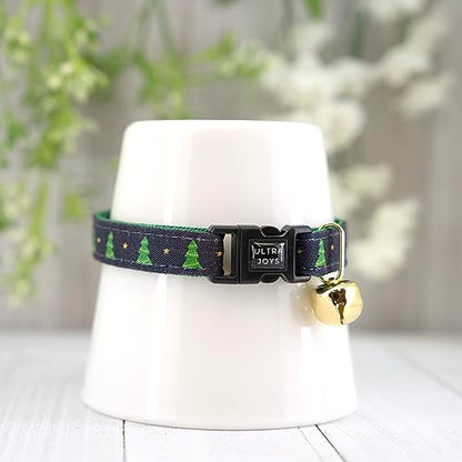 Ultra Joys Cat Collar with Bells - Breakaway for Kittens & Cats - Christmas Tree Small - color: Christmas Tree-Collar Only, size: Small
