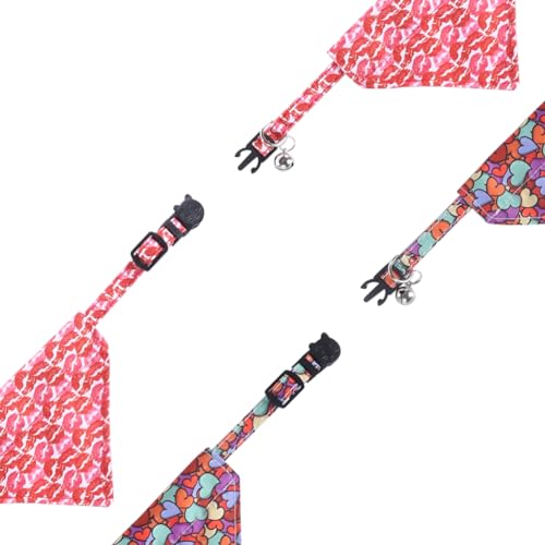 Valentine's Day Cat Collar Breakaway with Cute Bandana and Bell for Kitty Adjustable Safety Love Heart - color: Valentine-bandana