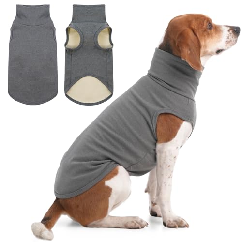 IECOii Dog Fleece Vest Sweater - Stretch Warm Pullover with Turtleneck,Grey,Large, Easy On/Off Winter Dog Sweater for Medium Large Dogs Girl Boy, Winter Fall Jumpsuit with High Neck - color: Grey, size: Large