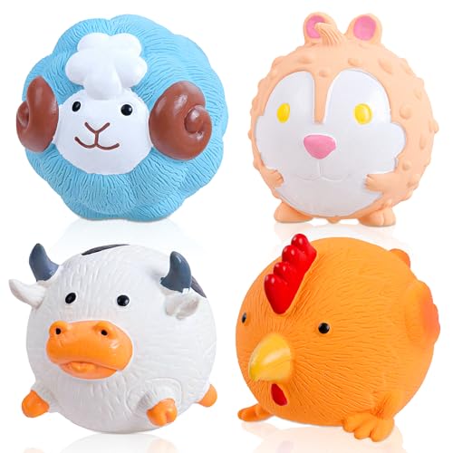 Dog Toys Squeaky, Interactive Latex Rubber Cute Animal Pet Toy Pack Squeak Balls for Puppy Small Medium Breed Dogs - style: Cow, Sheep, Hamster, Chicken