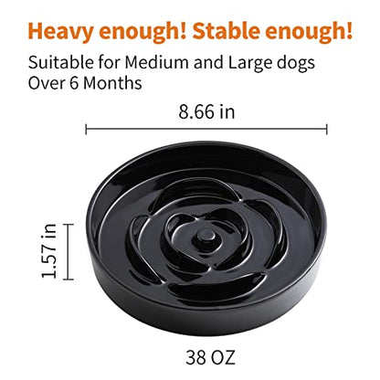 Black 8.66 in Dog Bowl Ceramic Slow Feeder for Medium Large Dogs,Elevated/Raised Slow Feeding Dog Food Water Dish Heavy Weighted,Puppy Dish for Fast Eaters,Puzzle Eating Bowl Modern Maze - color: Black Slow Feeder Elevated