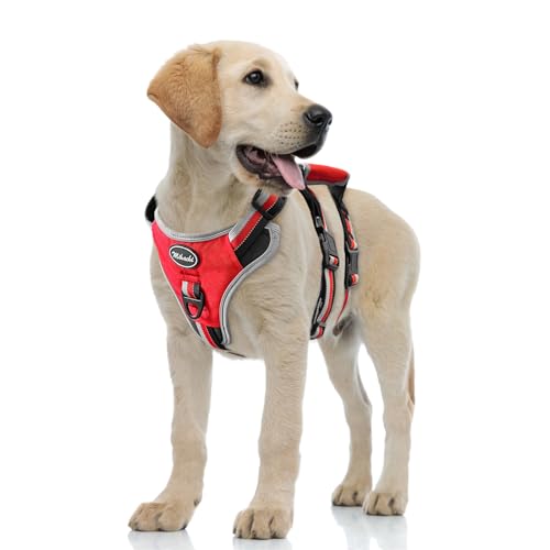 Escape Proof Dog Harness - No Pull Dog Harness with Handle, Soft Padded Reflective and Adjustable Full Body Pet Harness Vest for Medium Large Dogs Walking Hiking Training, Red Medium - color: Red, size: Medium