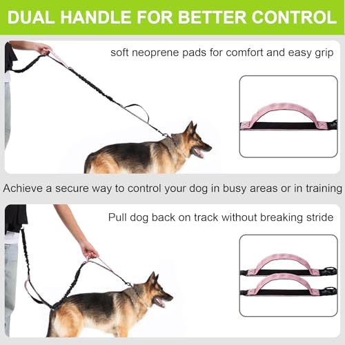 Hands Free Dog Leash, Waist Leash for Dog Walking, Running, Jogging, Waist Leashes with Adjustable Belt, Medium & Large Dogs Running Leashes Hands Free, Dual Padded Handles and Durable Bungee(Pink) - color: Pink