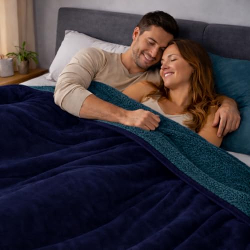 Queen Size Waterproof Blanket – Stain-Proof, Spill-Proof Flannel Blanket for Bed, Couch, Kids & Pets Protection, Reversible Splash-Proof Design (Navy Blue & Abyss Green, 80x90) - color: Navy Blue & Abyss Green, size: Queen