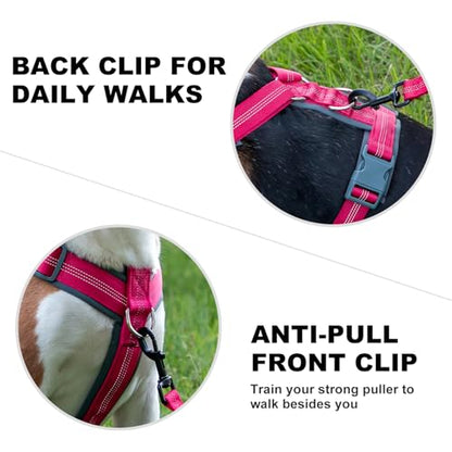 Plutus Pet No Pull Dog Harness, Adjustable Nylon Harness with Soft Padding, Reflective and Heavy Duty Dog Harness for Small, Medium, Large Dogs(Hot Pink, M) - color: Hot Pink, size: M