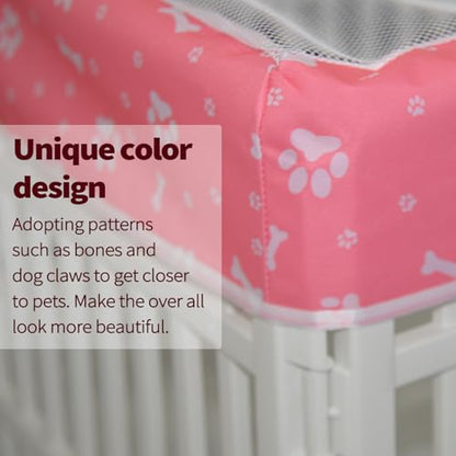 PJYuCien Dog Playpen Mesh Top Cover, Fits 36 Inch 4 Panels Regular Square Plastic Exercise Pet Pen, Adhesive Tape Connections, Pink Paw (Note: Cover Only, Fence Not Included) - style: Pink Paw Cover, 36"Width, Black Paw ( Adhesive Tape Connections )