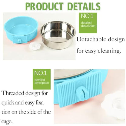 kathson Crate Dog Bowl 2pcs, Removable Stainless Steel Hanging Pet Kennel Cage Bowl Food & Water Feeder Coop Cup for Puppy, Cat, Rabbit, Guinea Pigs (2 PCS, Size: L, Blue and Green) - color: Size: L (Blue, Green), size: 2 PCS