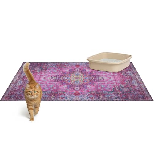 Lovewag Pets Cat Litter Mat 2 Pack - Large 36x48 Machine Washable Easy Clean Non-Slip Waterproof Litter Management Mats for Cats - Mystic Fuchsia - color: Mystic Fuchsia, size: 36x48 inches (Pack of 2)