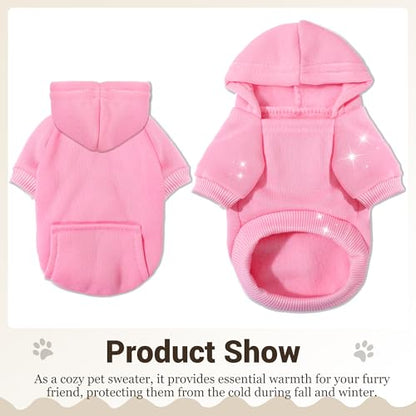 Pet Hoodie Dog Sweater for Small Dogs Girl Boy, Winter Puppy Sweatshirts with Pockets Hood, Warm Fleece Lined Dog Clothes Chihuahua Coat Clothing Puppy Cat Custume, Large - color: Rose+Pink, size: Large
