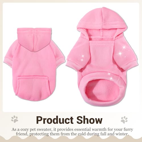 Pet Hoodie Dog Sweater for Small Dogs Girl Boy, Winter Puppy Sweatshirts with Pockets Hood, Warm Fleece Lined Dog Clothes Chihuahua Coat Clothing Puppy Cat Custume, XL - color: Rose+Pink, size: X-Large