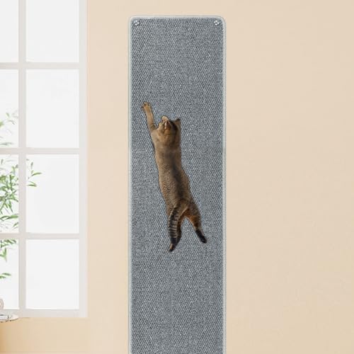 FHTONGE 71x15.8 Thickened Cat Wall Climbing Carpet with 16 Fixed Nails, Extra Large Tall Cat Scratch Pad for Wall, Wall Mounted Climbing Cat Scratcher for Furniture Couch Sofa Protector(Grey) - color: Grey, size: 71x15.8"(180x40cm)