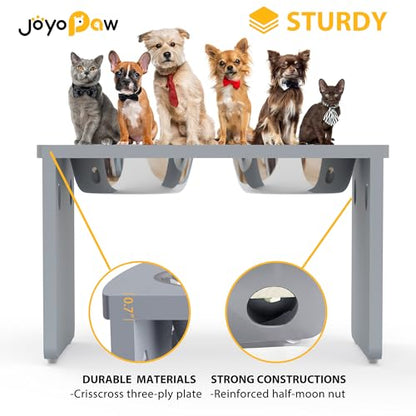 Elevated Dog Bowls, Bamboo Raised Dog Bowl for Large Dogs, with 2 Stainless Steel Bowls (13'' Tall-68oz Bowl, Grey) - color: Grey, size: X Large: 13'' Tall-68oz Bowl