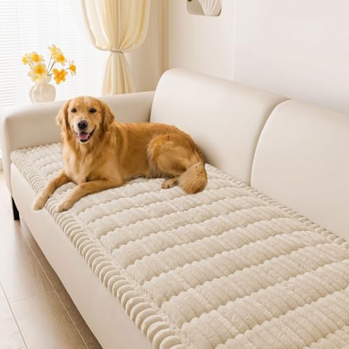 hyha Couch Covers for Dogs Washable, Non Slip Plush Dog Sofa Protectors, Fuzzy Pet Couch Covers for 3 Cushion Sofa Pet Friendly (Apricot, 27.6" x 47") - color: Apricot, size: 27.6"x47"