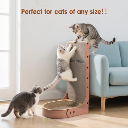 Cat Scratcher, 2 in 1 Multifunctional 26.8 Inch L Shape Cat Scratch Pad Wall Mounted with Oval Cat Scratcher Bed Bowl and Built-in Toy Balls