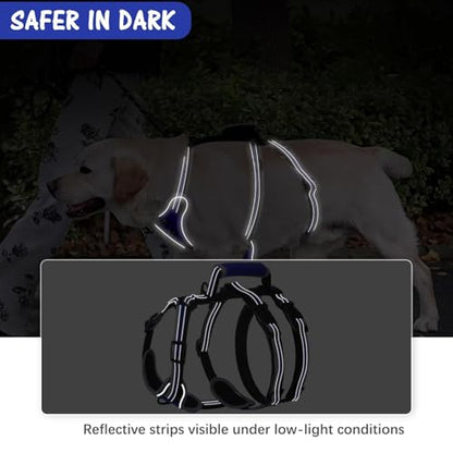 Medium Blue Dog Harness - Escape Proof, No Pull, Reflective, Adjustable, Modern Style with Handle and D-Ring for Walking, Hiking, Training and Running - color: Blue, size: Medium