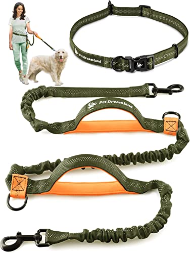Exquisite Hands Free Leash for Large Dogs. Ultimate Comfort & Freedom for Running, Walking and Hiking. Premium Quality, Durable & Versatile Dog Walking Belt. Your Dog Will Love It. - color: Khaki & Orange