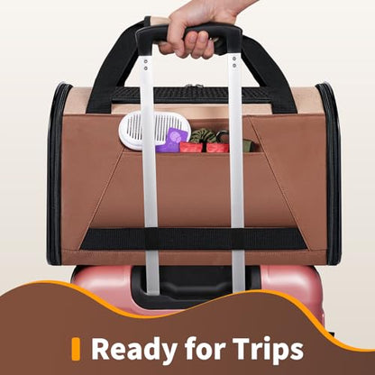Collapsible Small Pet Carrier for Cat 15 lbs with Fashion Pocket, Lightweight Sturdy Travel Carry Bag Little Puppy Dog, Breathable Stylish Kitten Soft Cage Kennel, 17.7x11.0x11.8 Inch Khaki - color: Khaki