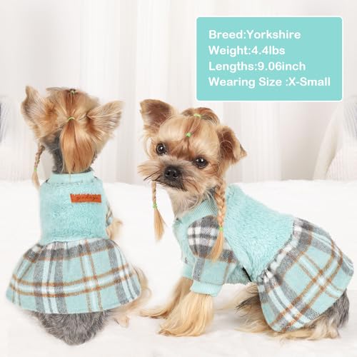 Dog Sweater for Small Dogs Girl Boy Winter Dog Sweater Dress, Puppy Clothes Pet Clothes Shih Tzu Wedding Birthday Plaid Dresses Holiday Festival Outfits, Turquoise, XS - color: Turquoise, size: X-Small (Chest 13in )