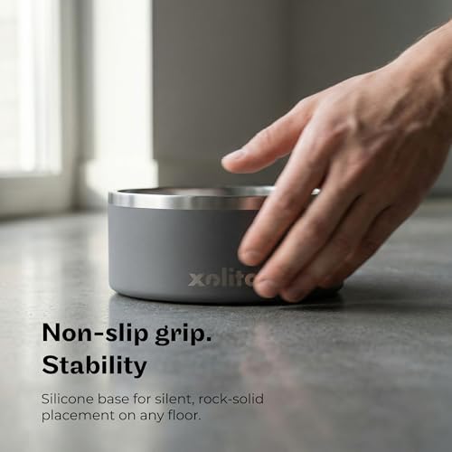 Xolito Pets Stainless Steel Dog Bowl 64 oz - Non-Slip Insulated Water Bowl for Large Dogs - Heavy Duty Double Wall Metal Feeder for Food & Water, Dishwasher Safe (Grey) - color: Grey