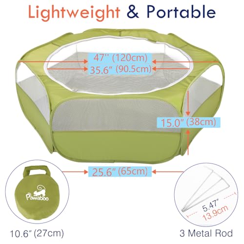 Pawaboo Small Animals Playpen, Waterproof Small Pet Cage Tent with Zippered Cover, Portable Outdoor Yard Fence with 3 Metal Rod for Chick/Kitten/Puppy/Guinea Pig/Rabbits/Hamster/Chinchillas,Green - color: A-Green