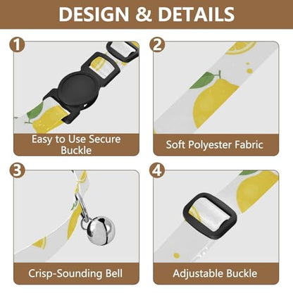 Small Dog Collar 2 Pack Cat Neck Collar Adjustable Length 10.6" to 17.1" - color: Yellow Lemons White