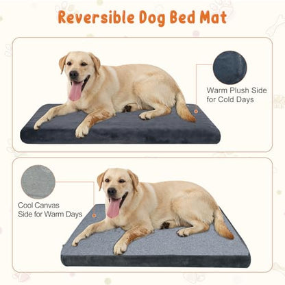 EMPSIGN Stylish Dog Bed Mat Dog Crate Pad Mattress Reversible (Cool & Warm), Water Proof Linings, Removable Machine Washable Cover, Firm Support Small to XX Large Dogs, Grey,XL(41''''*28''''*3'''') - size: XL(41"*28"*3")
