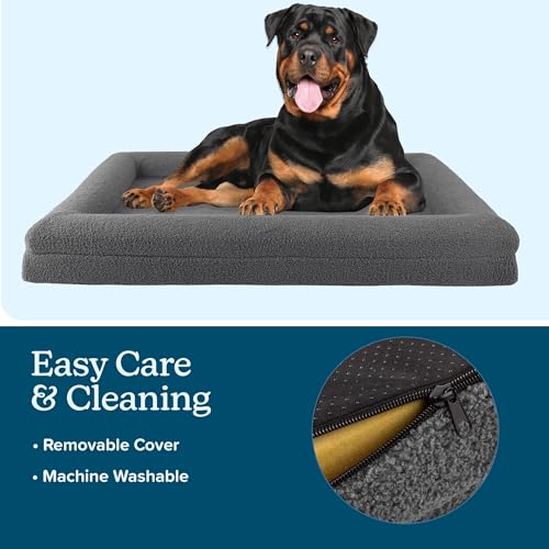 Orthopedic Dog Bed - 45x36 Inch Large Dog Bed with Supportive Bolster, Nonslip Bottom, and Removable Washable Cover - Memory Foam Pet Beds for Large Dogs - Pet Products by PETMAKER (Gray) - size: Large