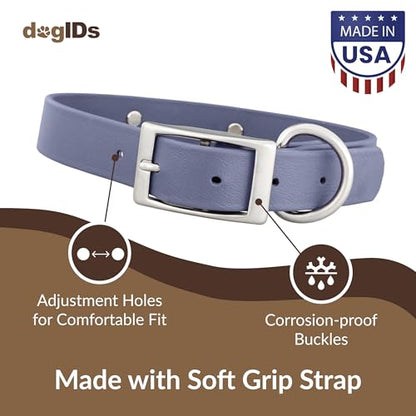 dogIDs Personalized Dog Collar – Custom Waterproof Soft-Grip Biothane with Laser-Engraved Nameplate, Durable & Odor-Resistant, USA Made | Grey, 1 in x 16 in (Fits Necks Size 14-18 in) - color: Grey, size: 1 in x 16 in (Fits Necks Size 14-18 in)
