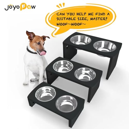Elevated Dog Bowls, Bamboo Raised Dog Bowl for Small Dogs & Cats, with 2 Stainless Steel Bowls (4'' Tall-20oz Bowl, Black) - color: Black, size: Small: 4'' Tall-20oz Bowl