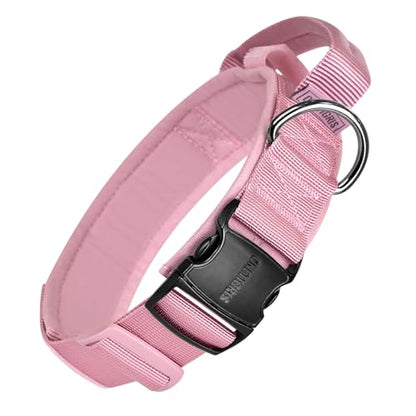 OneTigris Tough Dog Collars, Tactical Dog Collar with Handle, Milltary Adjustable Dog Collar with Heavy Duty Metal Buckle for Training (Large,Pink) - color: Pink, size: L
