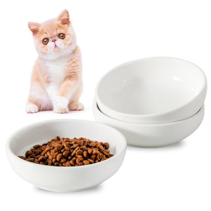 5.3 in Ceramic Cat Dishes - Shallow Food Bowls for Small Pets, 3 Pack for Food and Water -White - color: white
