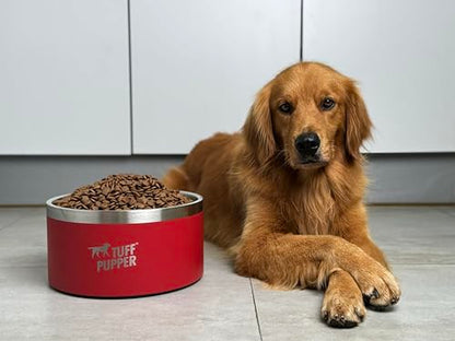 Tuff Pupper Heavy Duty Insulated Dog Bowl | Double Wall Stainless Steel Dog Food Dish | Non-Slip Spill Proof Dishwasher Safe Cat Bowl | Water Dish for Feeding Large Medium Small Pets (188oz, Red) - color: Crimson Red, size: 188oz