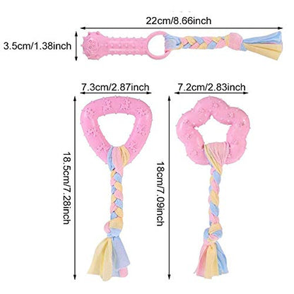 Dog Chew Toys, 7pcs Dog Puppies Teething Chewing Toy Set with Ball and Colorful Ropes, Interactive Pet Toys for Small and Medium Dogs (Pink) - color: Pink