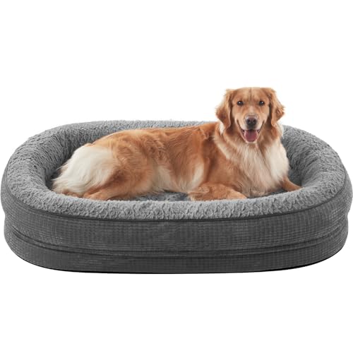 JOEJOY Orthopedic Dog Bed for Extra Large Dogs, Egg-Crate Memory Foam Pet Bed with Bolster Sides, Waterproof Lining, Removable Washable Cover & Non-Slip Bottom, Grey - color: Grey, size: XXL(48"x 35"x 7.5")
