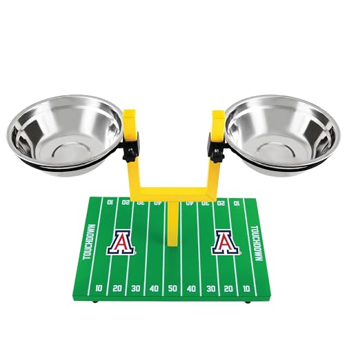 NCAA University of Arizona Wildcats Goalpost Football Field Dog Feeder –Adjustable Elevated Dog Bowls with Stand, 2 Stainless Steel Bowls, Non-Slip Rubber Feet, Raised Pet Feeder for Large, Small Dogs - color: Arizona Wildcats