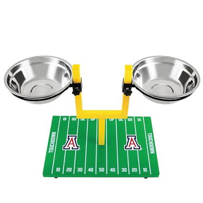 NCAA University of Arizona Wildcats Goalpost Football Field Dog Feeder –Adjustable Elevated Dog Bowls with Stand, 2 Stainless Steel Bowls, Non-Slip Rubber Feet, Raised Pet Feeder for Large, Small Dogs - color: Arizona Wildcats