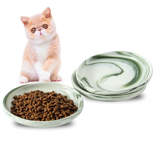3 PCS Ceramic Cat Bowls, 5.5 in Pet Bowl Cat Dishes for Food and Water, Small Dog Dish(Marble Green) - color: Marble Green