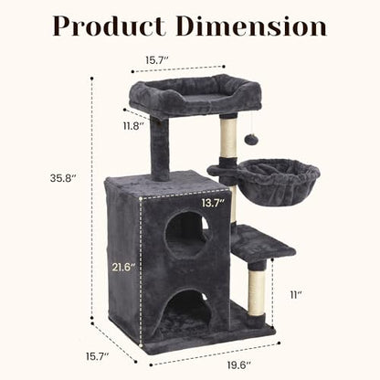 Fansafurn Medium Cat Tree with Scratching Posts, Cat Bed, Hammocks & Condos – Multi-Level Cat Tower for Playful Cats, 36" Modern Jungle Gym, Dark Grey - color: Dark Grey