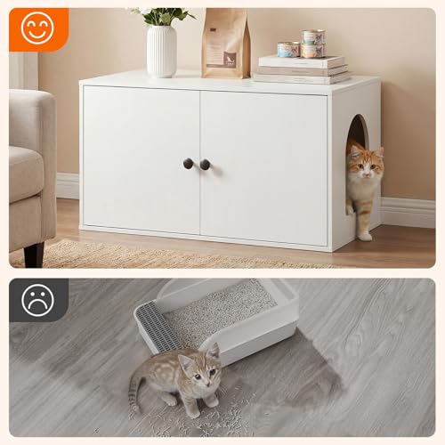 HOOBRO Cat Litter Box Enclosure, Hidden Litter Box Furniture with Side Entry, Litter Box Cabinet, Indoor Cat House, End Side Table, 31.5"L x 17.7"W x 16.3"H, for Living Room, Bathroom, White WT40MW01 - color: White