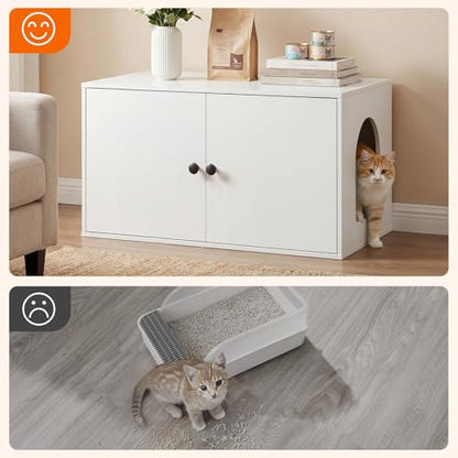 HOOBRO Cat Litter Box Enclosure, Hidden Litter Box Furniture with Side Entry, Litter Box Cabinet, Indoor Cat House, End Side Table, 31.5"L x 17.7"W x 16.3"H, for Living Room, Bathroom, White WT40MW01 - color: White