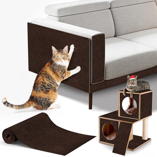 cat Scratching mat Self-Adhesive, Trimmable Furniture Protector for Couch, Sofa, Wall & Cat Trees - Durable Scratch Pad with Nano Tape, DIY Climbing Carpet for Indoor Cats (Brown, 39.3"x15.8") - color: Brown, size: 39.3"x15.8"
