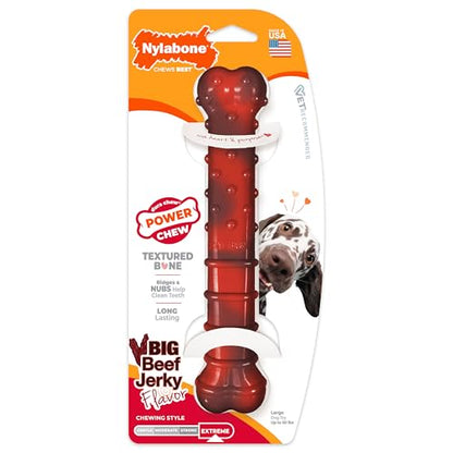 Nylabone Textured Bone Power Chew Toy for Dogs, Durable & Tough Dog Toys for Aggressive Chewers, Beef Jerky Flavor, Large Dogs - Up to 50 lbs, 1 Count - size: Large