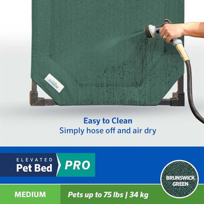 Coolaroo Pro Elevated Dog Bed - Low-Profile Access, Moisture-Resistant Cover, Breathable Fabric & Tool-Free Setup, Brunswick Green, Medium - color: Brunswick Green, size: Medium