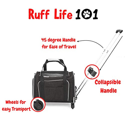 RUFF LIFE 101 Airline Approved Expandable Premium Pet Carrier on Wheels- Two Sided Rolling Carrier- Designed for Dogs & Cats- Extra Spacious Soft Lined Carrier! (Black) (RL-PET-CARRIER-WHEELS) - color: BLACK