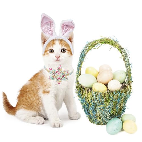 ADOGGYGO Easter Cat Collars with Removable Flower Bell, Adjustable Rabbit Easter Eggs Pattern Cat Floral Collars for Cats Kittens - color: Easter