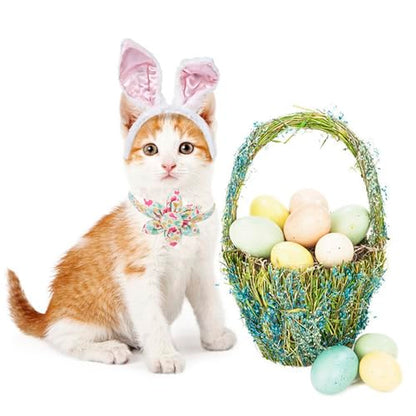 ADOGGYGO Easter Cat Collars with Removable Flower Bell, Adjustable Rabbit Easter Eggs Pattern Cat Floral Collars for Cats Kittens - color: Easter