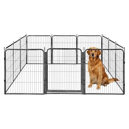 Dog Play Pen for Outdoor Use - 32'', 12 Panels for Small and Medium Size Dogs - Portable Playpen Kennel for RV, Camping, and Yard - Heavy Duty Pet Fence w/Black Rust Resistant Coating - size: 32 Inches