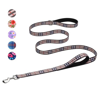 Hikiko 6 Foot Double Handle Small Dog Leash, Padded Pet Leash Traffic Handles for Walking Training (Beige Plaid, 6ft) - color: Beige Plaid, size: 3/4 in x 6 ft
