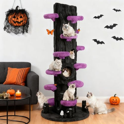 KAMABOKO 90.5" Tall Cat Tree for Indoor Cats, Large Cat Tower with Luxury Cat Condo, Cat Tree Tower with Soft Cushion, Scratching Board, Plush Platform＆ Top Perch, Purple - size: 88.5" H